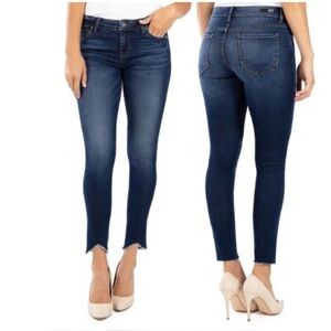 Kut from the Kloth Connie ankle skinny medium wash frayed angle cut hem jeans 8‎